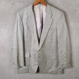 Vintage Hickey Freeman Jacket Mens 46L Beige Check Boardroom Blazer Silk Tweed